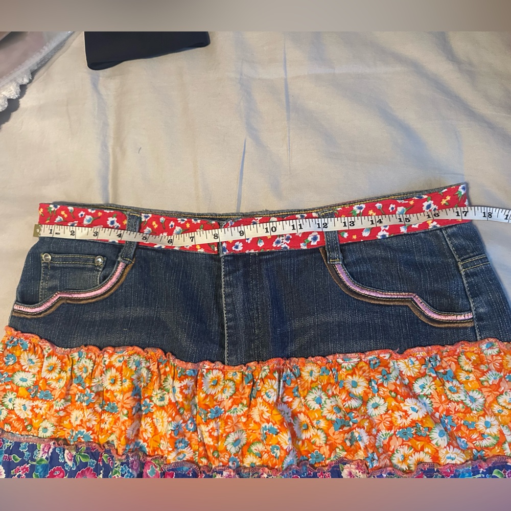 Second Nature Patchwork Denim Mini Skirt Floral R… - image 4